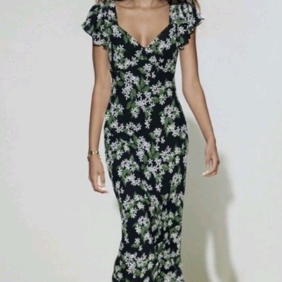 New Women's Reformation Lisola Beautiful Floral Maxi Dress Black S - Picture 1 of 8